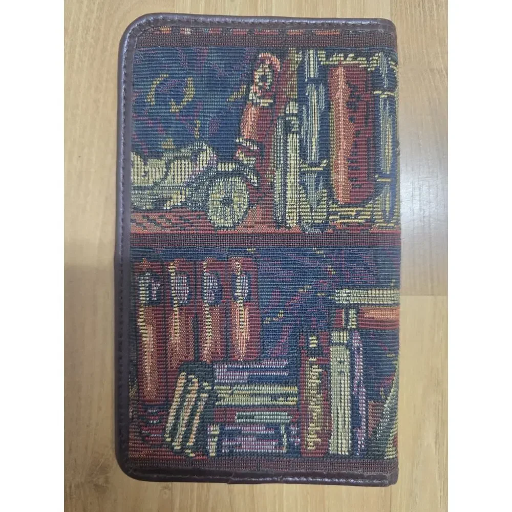 Vtg Day-Timer Tapestry Checkbook Cover Library Bookshelf Book Lover Organizer